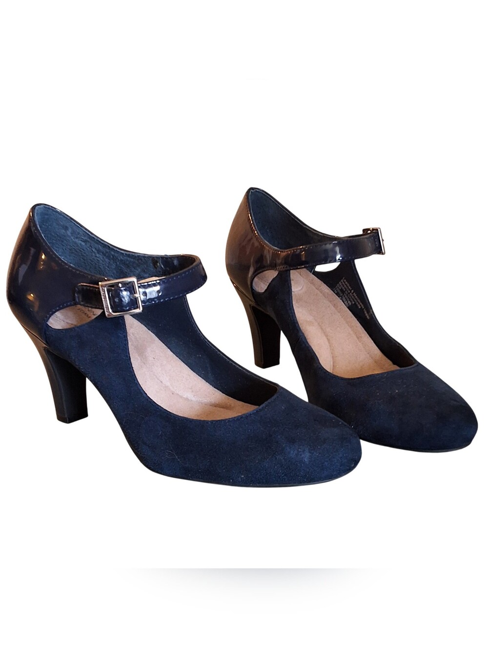 Giani Bernini Women’s 7M Navy Mary Jane Block Heels NEW Faux Suede Patent Strap
